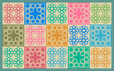 Colorful Arabesque Motif Tiles Quilt Rug