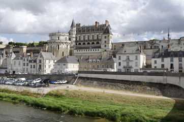 Obraz premium Amboise France - August 2016 - The Chateau Amboise overlook the River Loire in this old historic market town in the Loire region of France