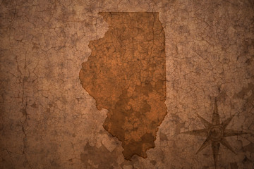 illinois state map on a old vintage crack paper background