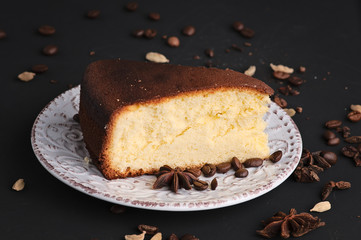 piece of cake on a black stone surface