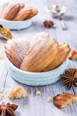 Homemade anise cookies Madeleine on old white background. Holidays food.