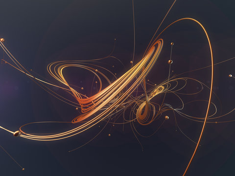 Abstract Gold Shiny Shapes On A Blue Background 3d Rendering