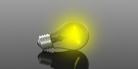 Yellow light bulb on black background. 3d illustration