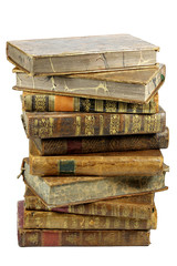 Stapel alter Bücher isoliert auf weißem Hintergrund