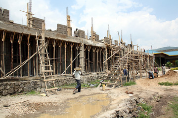 building site in Gisenyi, Rwanda; Gisenyi (population: around 106.000) is a city in Rubavu district in Rwanda's Western Province on the border to the Democratic Republic of the Congo.