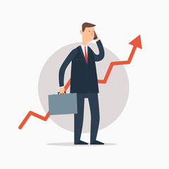 Businessman talking on the phone. Success, growth rates. Vector illustration.