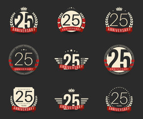 Twenty five years anniversary celebration logotype. 25th anniversary logo set.