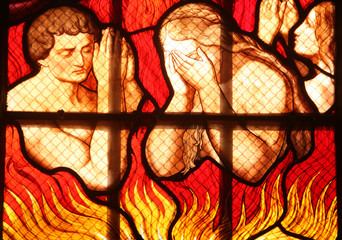 Enfer. Vitrail. Collégiale Notre-Dame de Dôle. / Hell. Stained glass. Notre-Dame de Dole basilica.