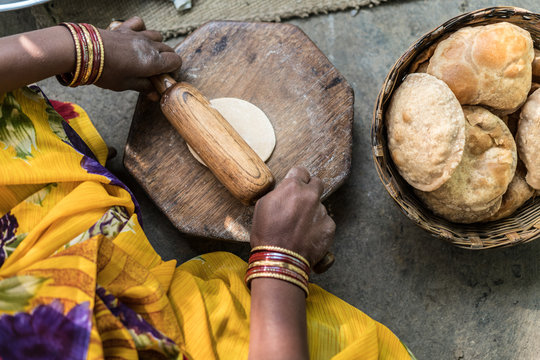 Making Handmade Roti Bread In India.