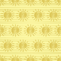 Seamless pattern with gold painted sun hand drawn by marker. Sunshine repeating texture in golden colors. Background for prints, textile, wallpapers and wrapping design. Vector eps10 illustration.