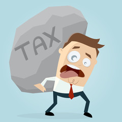 clipart of businessman carrying a big tax rock