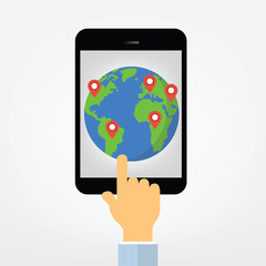 hand pointing on tablet computer display illustration