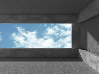 Concrete room with window to sky. Abstract architecture