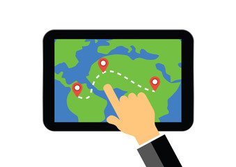 gps navigation map on tablet display illustration