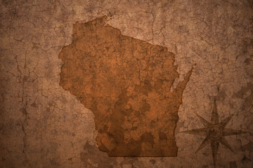 wisconsin state map on a old vintage crack paper background