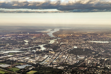 Fototapeta premium aerial of Hamburg with harbor