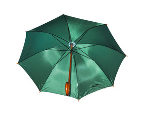Big green umbrella on white with clipping path.
