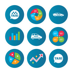 Public transport icons. Taxi speech bubble signs.