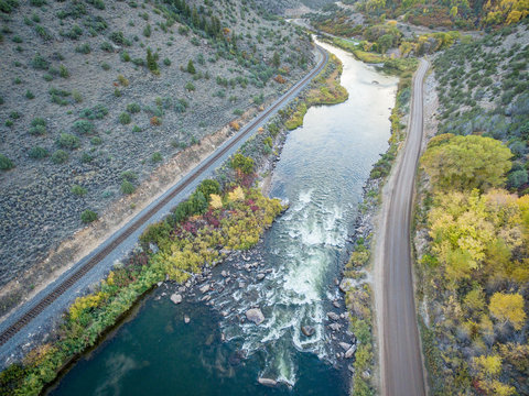 Colorado RIver rapid aerial view