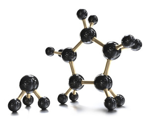 Estructura molecular sobre fondo blanco, ilustración 3d