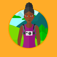 Woman with camera on chest vector illustration.