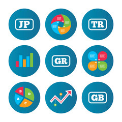 Language icons. JP, TR, GR and GB translation.