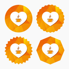 Love Coffee icon. Hot coffee cup sign.