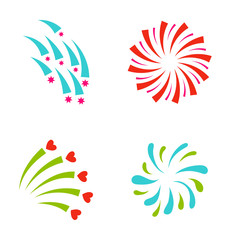 Festive firework bursting shape firework pictograms isolated. Firework abstract vector isolated illustration and party fun firework celebration holiday vector sign. Firework show isolated