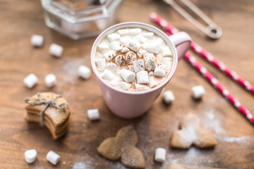 Hot cocoa with marshmallows air and ginger cookies