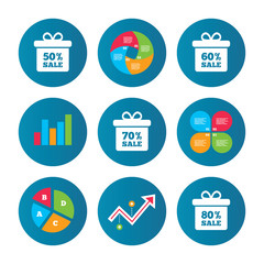 Sale gift box tag icons. Discount symbols.