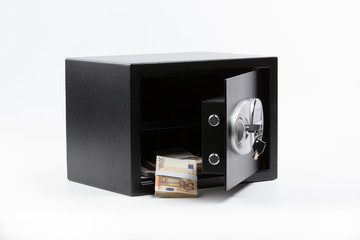 Open Safe Deposit Box, Pile of Cash Money, Euros