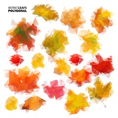 polygonal leafs for design. Abstract white background. Summer. Autumn. Spring.