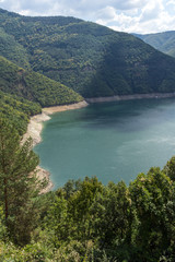Fototapeta na wymiar Panoramic view of Meander of Vacha (Antonivanovtsy) Reservoir, Rhodopes Mountain, Bulgaria