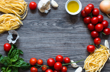 Italian food cooking ingredients for tomato pasta