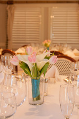 table decorated for wedding dinner celebration
