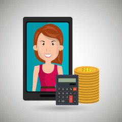 smartphone woman money coins vector illustration eps 10