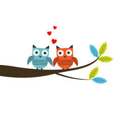 Fototapeta premium Illustraton wektor para zakochanych dwie sowy