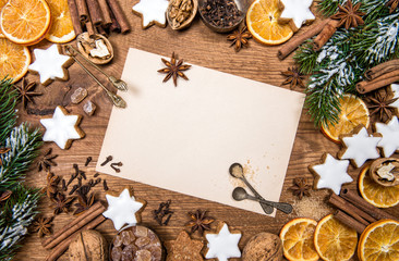 Christmas cookies and spices. Holidays food. Vintage style