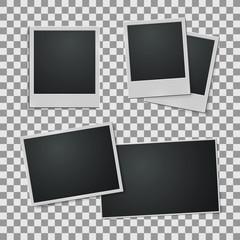 Set empty photo frames in retro style. Isolated on transparent background. Black and white. Vector illustration, eps 10.
