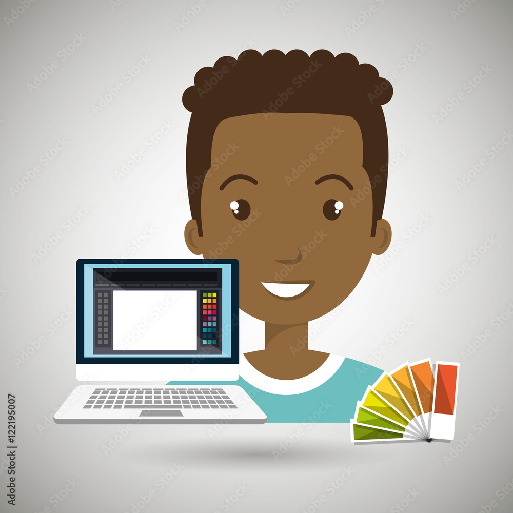 Poster man computer color chart vector illustration eps 10