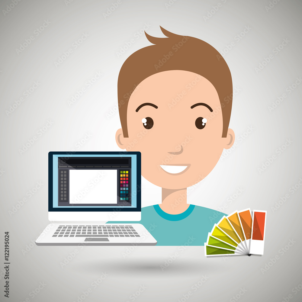 Poster man computer color chart vector illustration eps 10