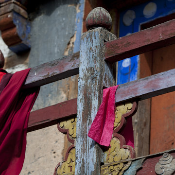 Cloth draped over a rail at the Wangdichholing Palace, Bhutan