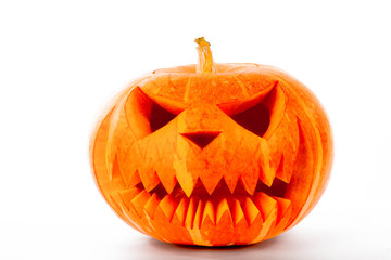 Halloween pumpkin shiny inside on white