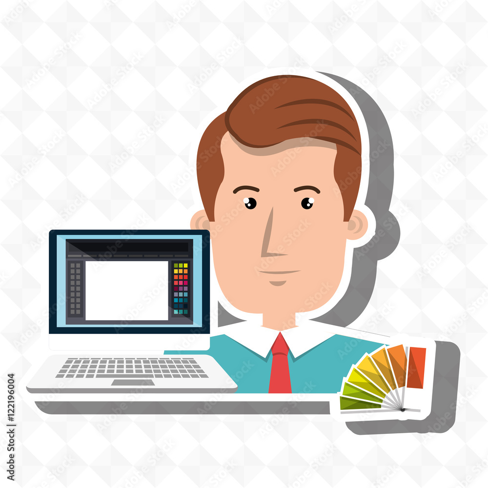 Poster man computer color chart vector illustration eps 10