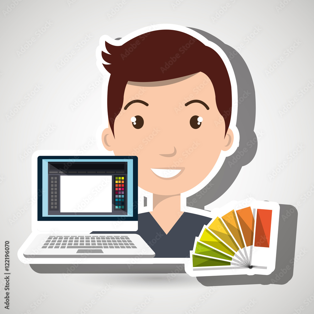Poster man computer color chart vector illustration eps 10