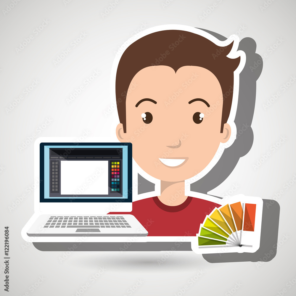 Poster man computer color chart vector illustration eps 10