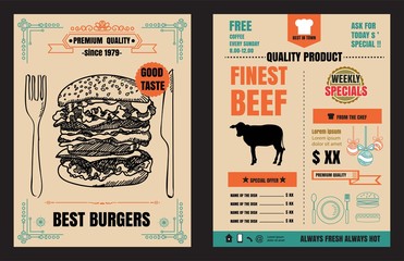 Restaurant Fast Foods menu burger on chalkboard background vecto - 122196026