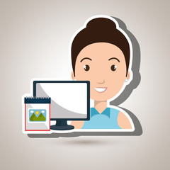 woman laptop camera paint color vector illustration eps 10