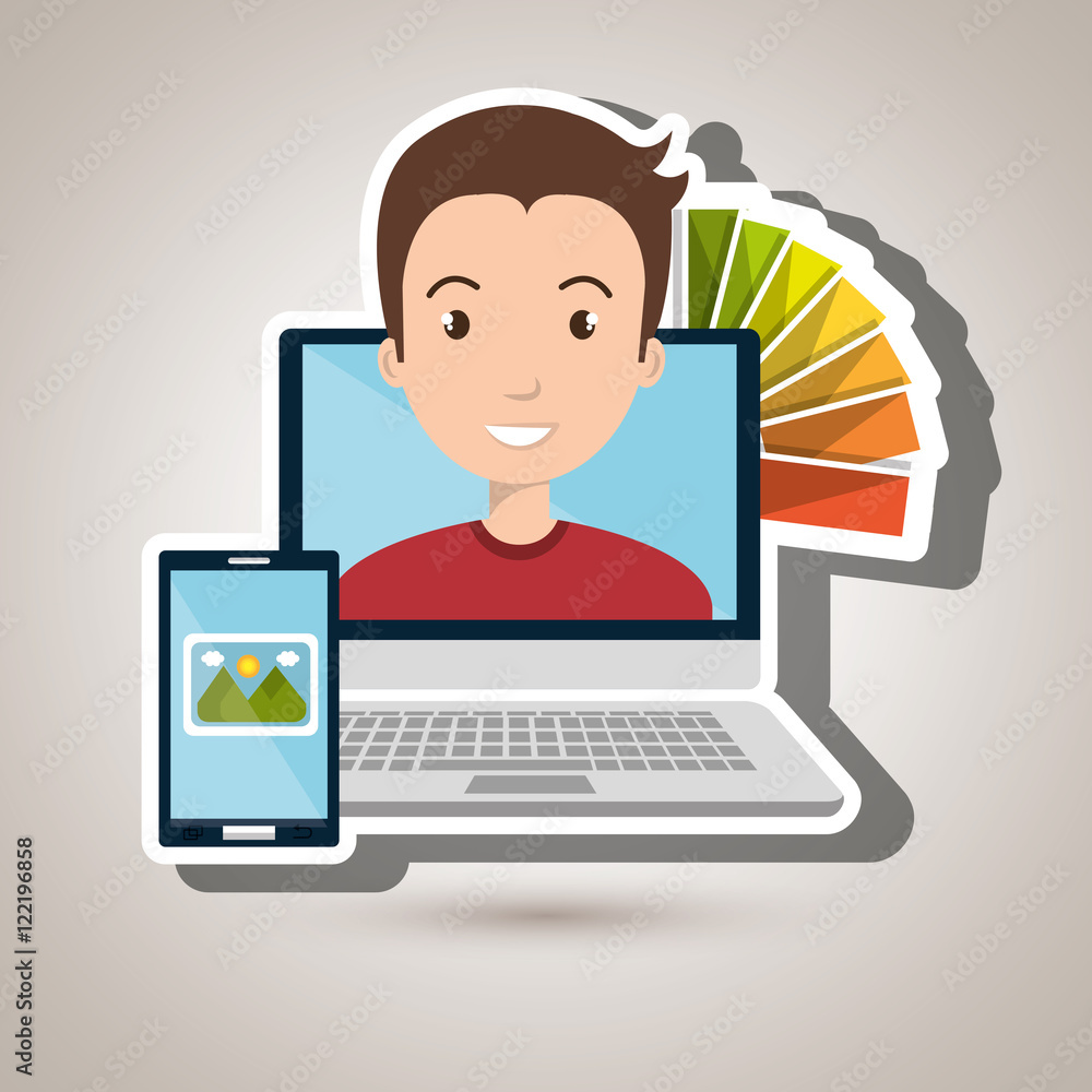 Poster man computer smartphone chart color vector illustration eps 10