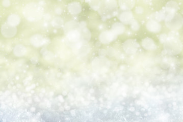 Golden Christmas Background With Snow, Snwoflakes, Stars And Bokeh